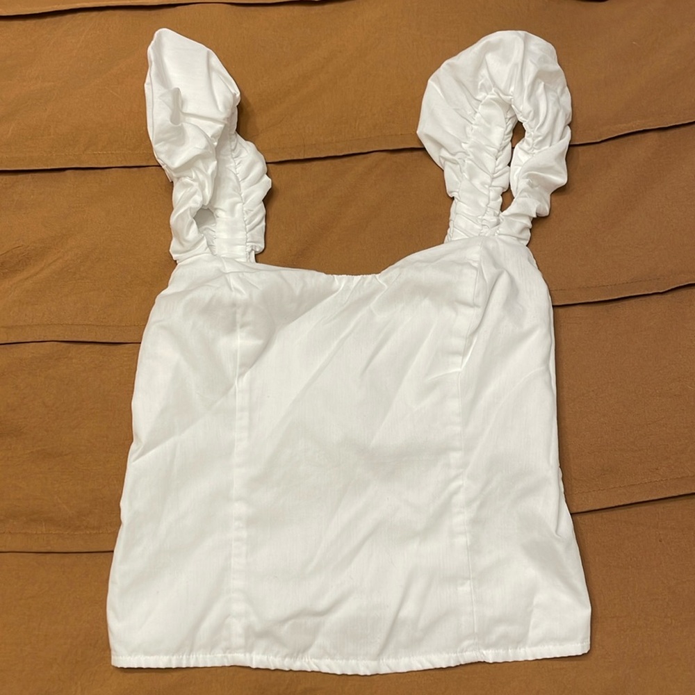 Abercrombie & Fitch Bubble Strap Poplin Top - White XS